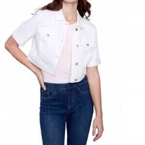 NEW CHARLIE B cropped short sleeve jean jacket - plus in white